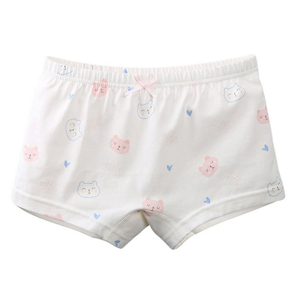 Xfvqtps Kids Toddler Little Girls Underwear Boxer Briefs Cotton Soft Bear Print Bow Panties for Girls 3-10 Years White-02