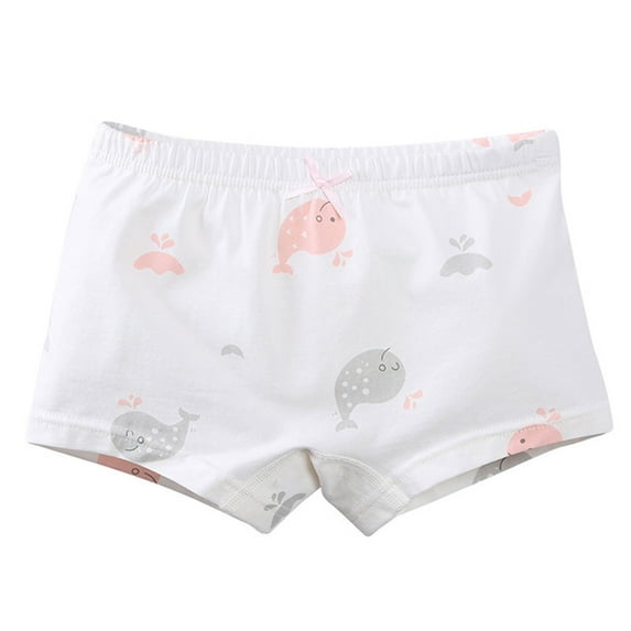 Xfvqtps Kids Toddler Little Girls Underwear Boxer Briefs Cotton Soft Whale Print Bow Panties for Girls 3-10 Years White-03