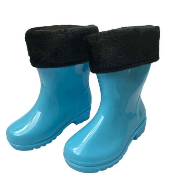 Xfvqtps Kids Toddler Rain Boots Adding velvet Solid Color Simplicity Low Heel Rubber Sole Non Slip Waterproof Lightweight Durable Plastic Rain Shoes for Children Boys and Girls Blue