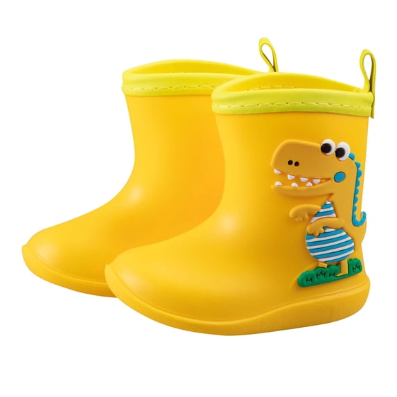 Xfvqtps Kids Toddler Rain Boots Cartoon Dinosaur Animal Decor Colorful Non Slip Waterproof Lightweight Durable PVC Rain Shoes for Boys and Girls Yellow