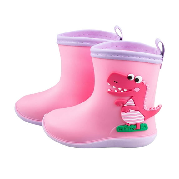 Xfvqtps Kids Toddler Rain Boots Cartoon Dinosaur Animal Decor Colorful Non Slip Waterproof Lightweight Durable PVC Rain Shoes for Boys and Girls Pink