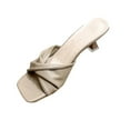 thumbnail image 1 of Xfvqtps Kitten Heels for Women Slide Sandals Open Square Toe Solid Color Cross Strap Leather Summer Mule Sandals Khaki, 1 of 7