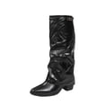 thumbnail image 1 of Xfvqtps Knee High Boots for Women Fold over Pointed Toe Block Low Heel Faux Leather Tall Boots, 1 of 9