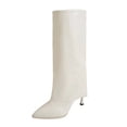 thumbnail image 1 of Xfvqtps Knee High Boots for Women Fold over Stiletto High Heeled Pointed Toe Faux Leather Tall Boots, 1 of 9