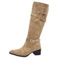 thumbnail image 1 of Xfvqtps Knee High Boots for Women Pull on Pointed Toe Chunky Low Heel Buckle Strap Decoration Suede Tall Boots, 1 of 9