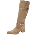 thumbnail image 1 of Xfvqtps Knee High Boots for Women Pull on Pointed Toe Chunky Low Heel Buckle Strap Decoration Suede Tall Boots, 1 of 9