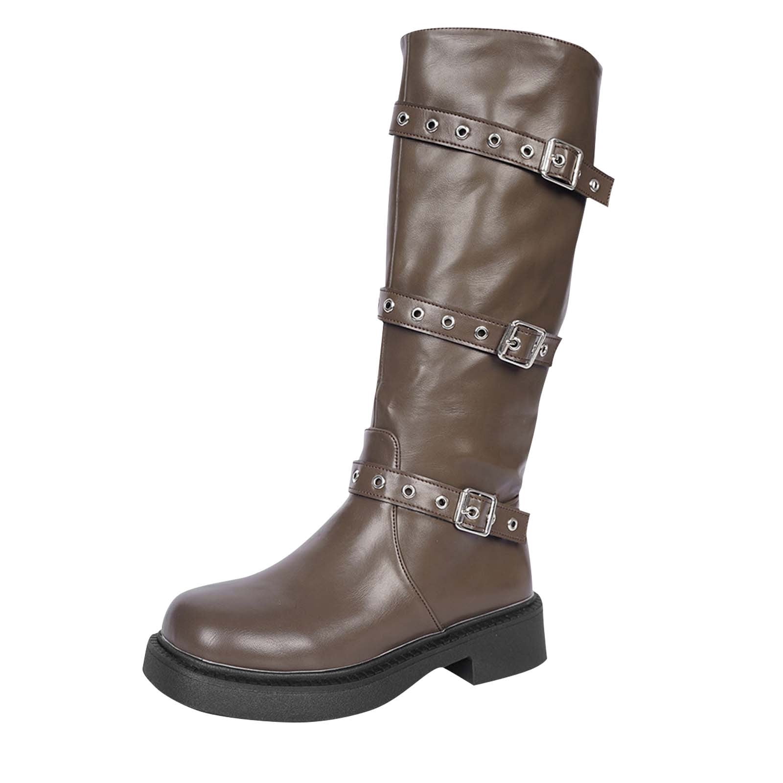 Xfvqtps Knee High Boots for Women Wide Calf Side Zipper Square Toe
