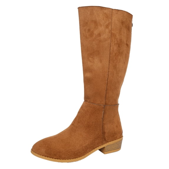 Xfvqtps Knee High Boots for Women Zipper Back Block Low Heel Suede Tall Boots