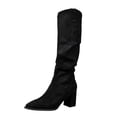 thumbnail image 1 of Xfvqtps Knee High Boots for Women Zipper Back Chunky Low Heel Pointed Toe Suede Tall Boots, 1 of 7