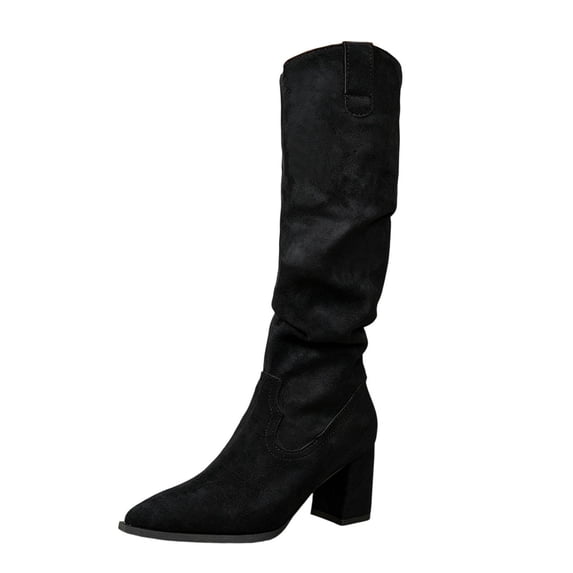 Xfvqtps Knee High Boots for Women Zipper Back Chunky Low Heel Pointed Toe Suede Tall Boots