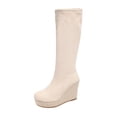 thumbnail image 1 of Xfvqtps Knee High Wedge Boots for Women Round Toe Pull on Suede Tall Boots, 1 of 9