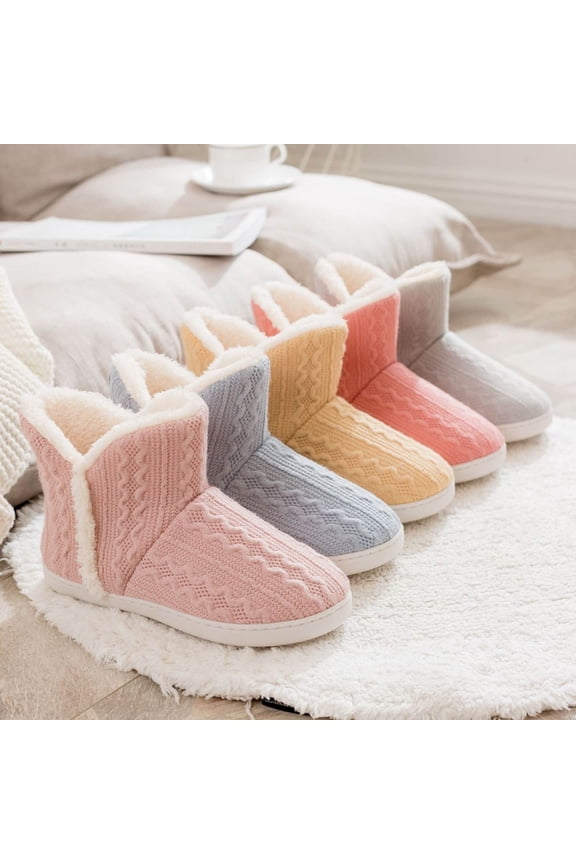 Knit Slipper Boots for Womens up to Ankle Plush Lined Fuzzy Solid Color Slip on Soft Sole Memory Foam Non Slip Insulated Warm Winter Snow Boots Light Blue