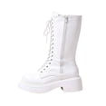 thumbnail image 1 of Xfvqtps Lace up Mid Calf Boots for Women Side Zipper Thick Sole Block Low Heel Faux Leather Tall Boots, 1 of 7