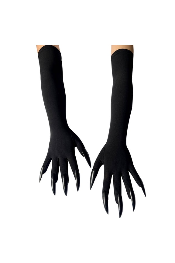 Ladies Ghost Claws Gloves with Nails Fingernails Horror Devil Funny Elastic Breathable Party Ice Silk Gloves Black