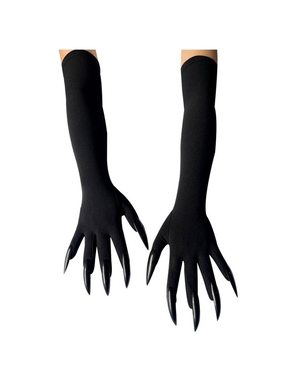 Ladies Ghost Claws Gloves with Nails Fingernails Horror Devil Funny Elastic Breathable Party Ice Silk Gloves Black
