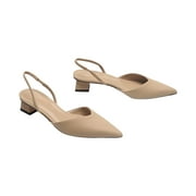 Xfvqtps Ladys High Heels Shoes Simplicity Pointy Toe Chunky Heel Slingback Slip On Fashion Single Shoes Heel High 4CM Beige