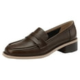 thumbnail image 1 of Xfvqtps Ladys Loafer Shoes Simplicity Chunky Heel Apron Toe Cork Soft Sole Office Leather Shoes Heel High 4CM Brown, 1 of 6