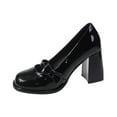 thumbnail image 1 of Xfvqtps Ladys Mary Jane High-Heeled Shoes Bowknot Chunky Heel Round Toe Princess Grace Patent Leather Shoes Heel High 6CM Black, 1 of 8
