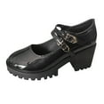thumbnail image 1 of Xfvqtps Ladys Mary Jane Shoes Large Size British Style Double Love Buckle Flatform Chunky Heel Patent Leather Fashion Retro Elegant Classic Brogues Shoes Shallow Cut Leather Loafers Black, 1 of 9