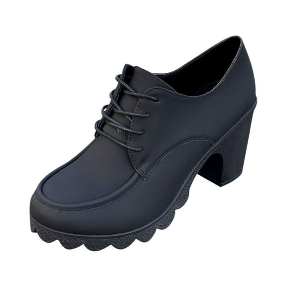 Xfvqtps Ladys Oxford Shoes Chunky Heel Flatform Wingtips Toe Lace up Patent Leather Fashion Retro Elegant Classic Leather Brogues Shoes Strappy Chunky Heel High Heels Solid Pump Shoes Dark Gray