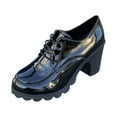 thumbnail image 1 of Xfvqtps Ladys Oxford Shoes Chunky Heel Flatform Wingtips Toe Lace up Patent Leather Fashion Retro Elegant Classic Leather Brogues Shoes Strappy Chunky Heel High Heels Solid Pump Shoes Black, 1 of 6
