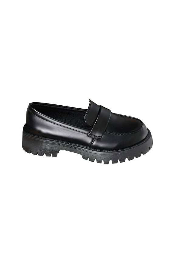Ladys Penny Loafers Shoes Thick Sole Simplicity Round Toe Soft Sole British Uniform Classic Business Work Leather Shoes Black