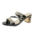 thumbnail image 1 of Xfvqtps Ladys Sandals Slip on Cross Strap Rhinestone Bilingbiling Bright Surface High Chunky Heels Open Toe Arch Support Non Slip Breathable Summer High Heels Black, 1 of 8