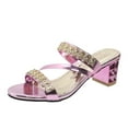thumbnail image 1 of Xfvqtps Ladys Sandals Slip on Cross Strap Rhinestone Bilingbiling Bright Surface High Chunky Heels Open Toe Arch Support Non Slip Breathable Summer High Heels Pink, 1 of 9