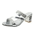 thumbnail image 1 of Xfvqtps Ladys Sandals Slip on Cross Strap Rhinestone Bilingbiling Bright Surface High Chunky Heels Open Toe Arch Support Non Slip Breathable Summer High Heels Silver, 1 of 9