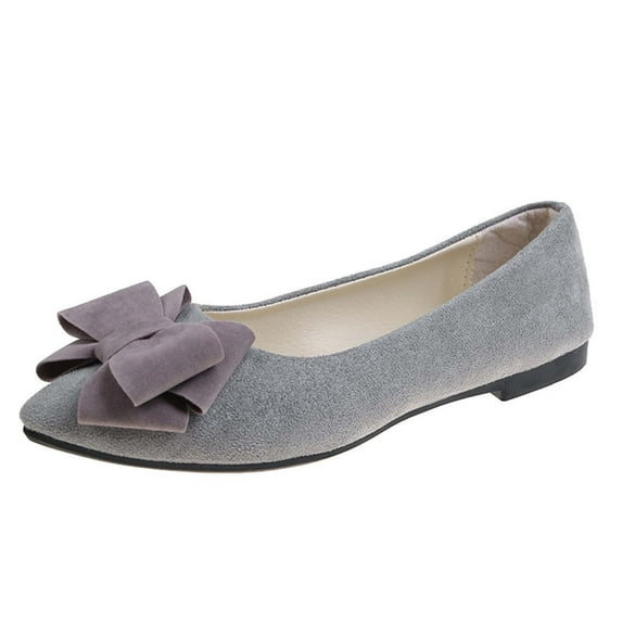 Xfvqtps Ladys Single Shoes Bowknot Suede Surface Pointy Toe Flat Bottom Soft Sole Fashion Work Casual Shoes Spring and Summer New Shallow Mouth Slip on Flat Shoes Gray