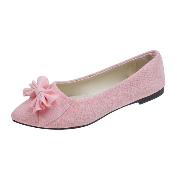 Xfvqtps Ladys Single Shoes Bowknot Suede Surface Pointy Toe Flat Bottom Soft Sole Fashion Work Casual Shoes Spring and Summer New Shallow Mouth Slip on Flat Shoes Pink