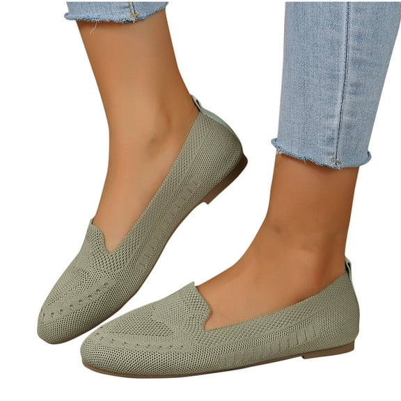 Xfvqtps Ladys Single Shoes Knit Soft Sole Round Toe Flat Bottom Slip on Low Wedge Comfortable Breathable Walking Mesh Casual Shoes Green