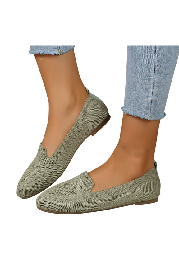 Ladys Single Shoes Knit Soft Sole Round Toe Flat Bottom Slip on Low Wedge Comfortable Breathable Walking Mesh Casual Shoes Green
