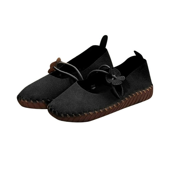 Xfvqtps Ladys Single Shoes Large Size Handmade Flower Suede Surface Round Toe Flat Bottom Soft Sole Fashion Work Casual Shoes Lightweight Breathable Shallow Mouth Slip on Mother Shoes Black