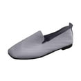 thumbnail image 1 of Xfvqtps Ladys Single Shoes Stripe Hollow out Knitting Square Toe Flat Bottom Soft Sole Retro Work Casual Mesh Shoes Large Size Shallow Mout Slip on Flat Shoes Gray, 1 of 8