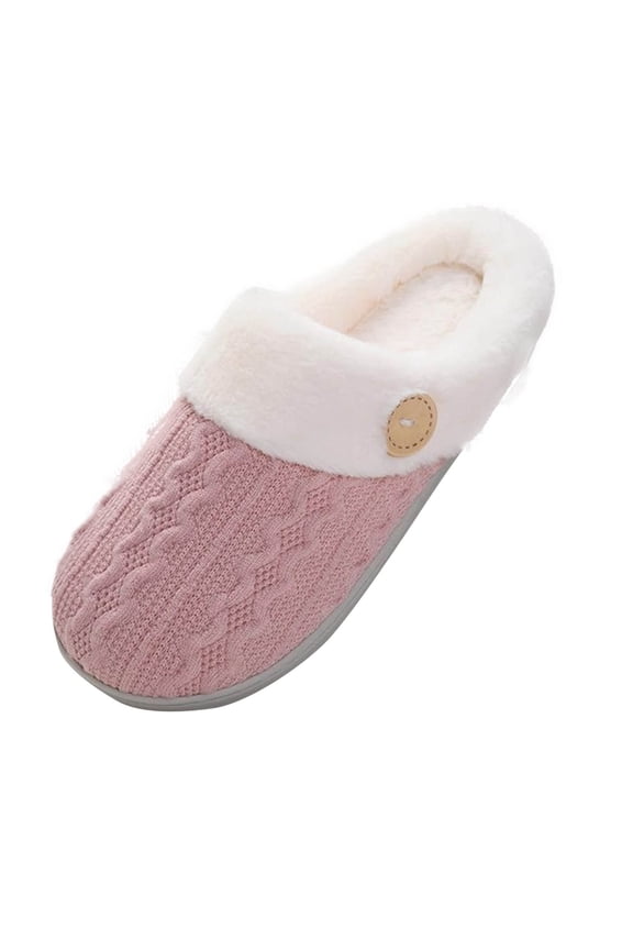 Large Size Fuzzy Slippers for Womens Button Faux Fur Lined Rubber Sole Solid Color Simplicity Rubber Sole Non Slip Comfortable Bedroom Cozy Indoor Outdoor Cotton Slippers Pink
