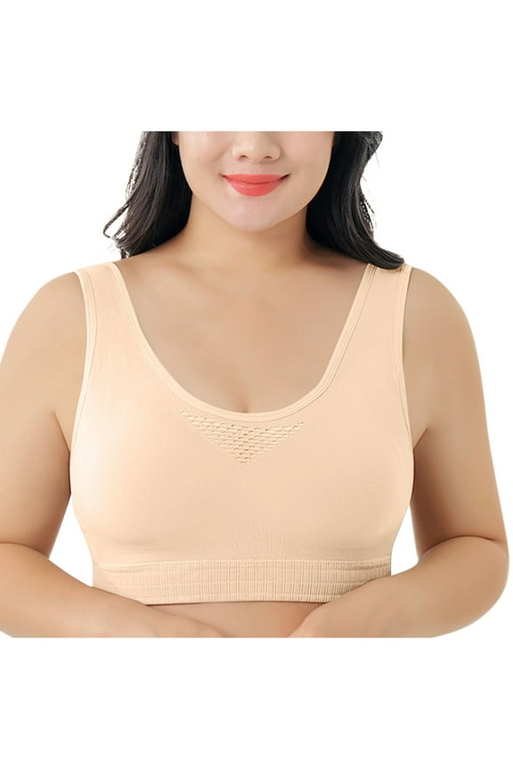 Large Size Sports Bra for Women Standard Strap Padded Mesh Breathable Yoga Athletic Exercise Bras High Impact Sports Bra for Large Breasts Beige