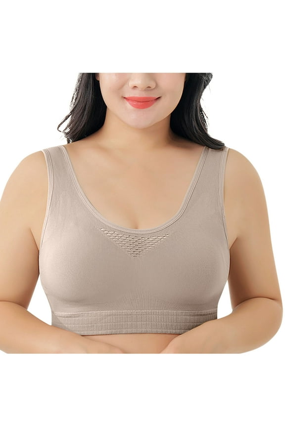 Large Size Sports Bra for Women Standard Strap Padded Mesh Breathable Yoga Athletic Exercise Bras High Impact Sports Bra for Large Breasts Gray