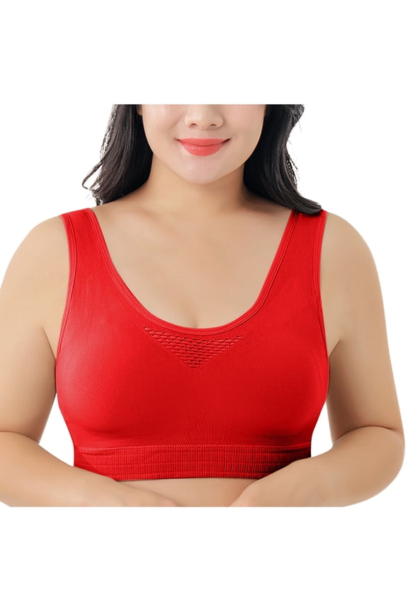 Large Size Sports Bra for Women Standard Strap Padded Mesh Breathable Yoga Athletic Exercise Bras High Impact Sports Bra for Large Breasts Red