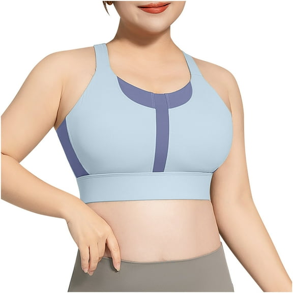 Xfvqtps Large Size Sports Bra for Women Standard Strap Padded Yoga Athletic Exercise Bras High Impact Sports Bra for Large Breasts Blue