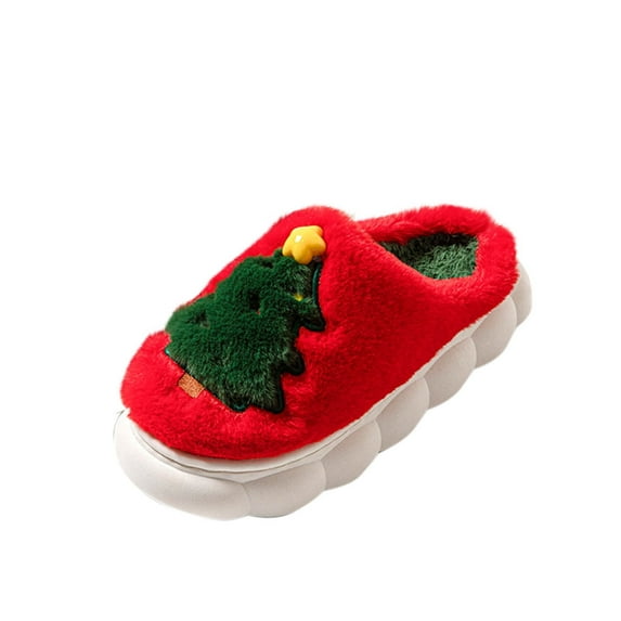 Xfvqtps Large Size Womens Christmas Fuzzy Slippers Fluffy Slippers Christmas Tree Print Memory Foam Thick Bottom Non Slip Indoor Outdoor House Warm Winter Cozy Slippers Red