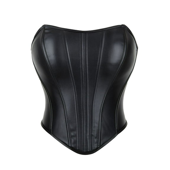 Xfvqtps Leather Corsets for Women Back Strap Lace up Boned Overbust Corset Bustier Shapewear Black