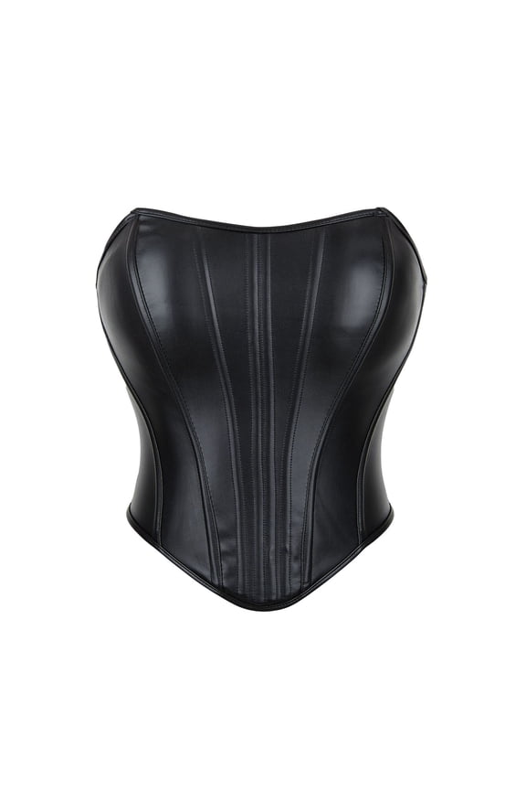 Leather Corsets for Women Back Strap Lace up Boned Overbust Corset Bustier Shapewear Black