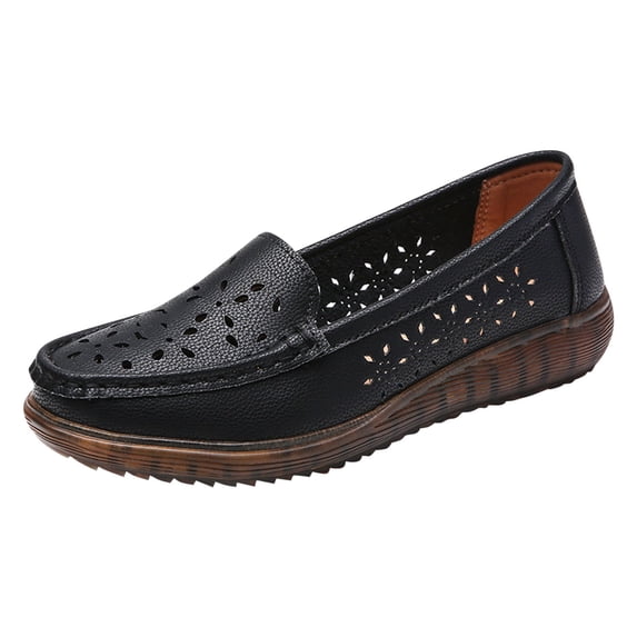 Xfvqtps Loafers for Women Business Casual Shoes Hollow out Comfortable Breathable Lightweight Loafers Slip on Work Flats Black