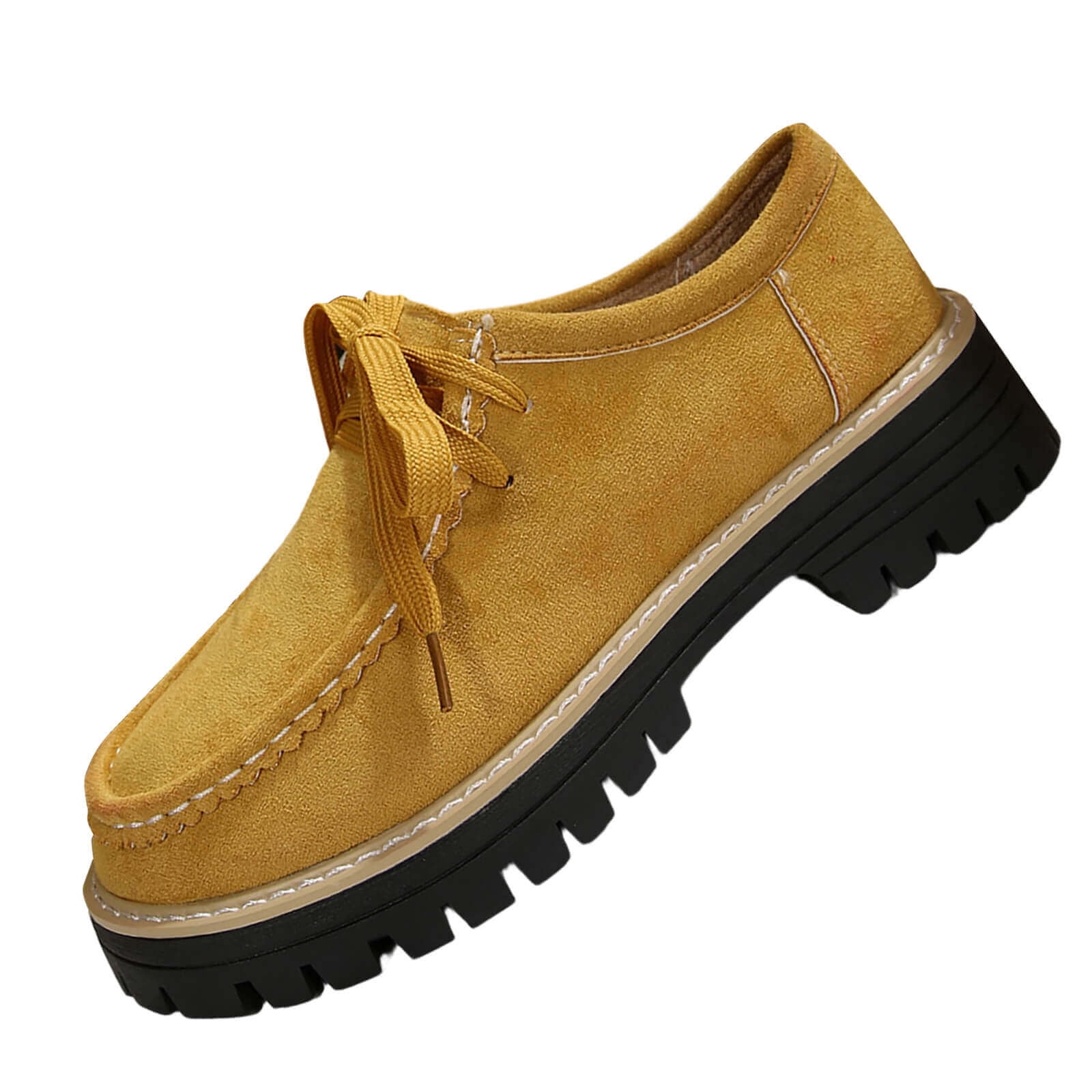 Xfvqtps Loafers for Women Lace up Chunky Thick Sole Suede Vintage