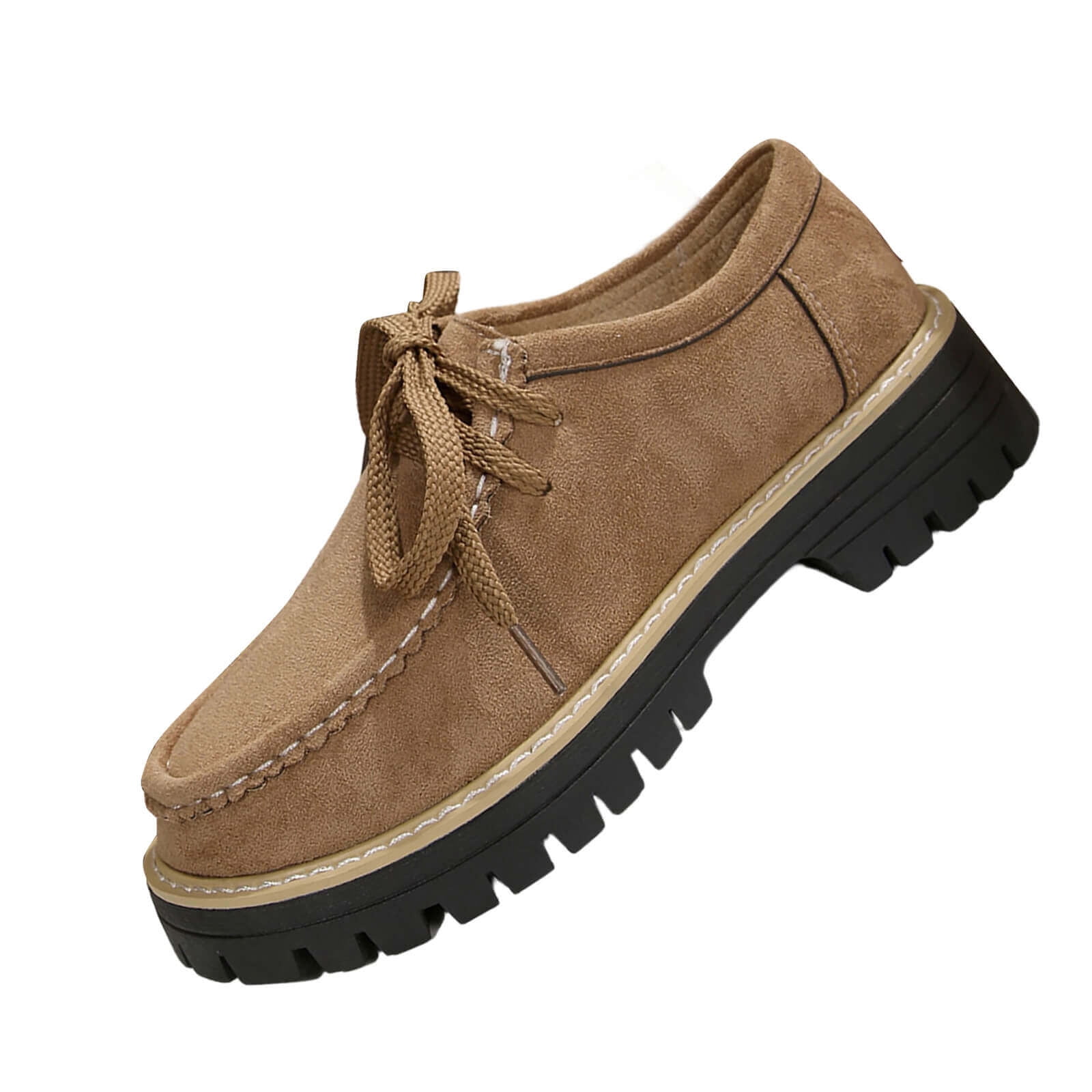 Xfvqtps Loafers for Women Lace up Chunky Thick Sole Suede Vintage