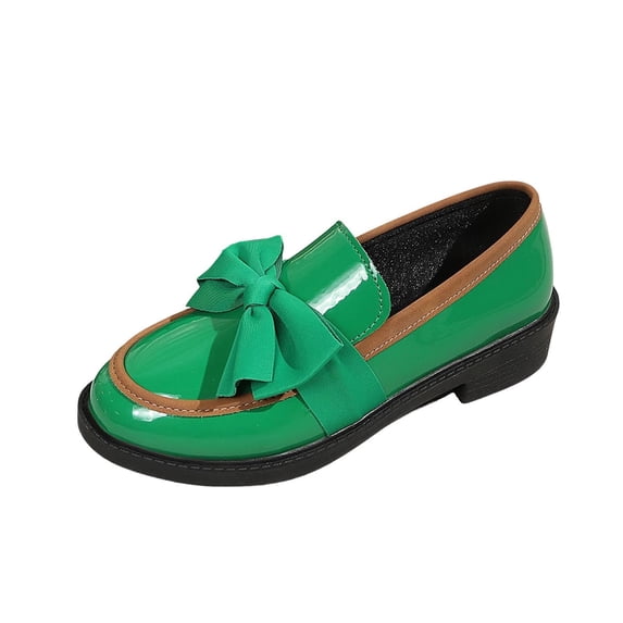 Xfvqtps Loafers for Women with Bow Color Blocking Thick Sole Patent Leather Slip on Office Work Business Dressy Casual Shoes