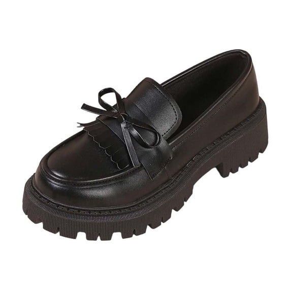 Xfvqtps Loafers for Women with Bow Tassel Thick Sole Matte Surface Slip on Office Work Business School Dressy Casual Shoes