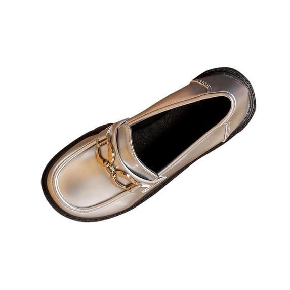 Xfvqtps Loafers for Women with Metal Decoration Chunky Heel Thick Sole Office Work Business School Dressy Casual Shoes