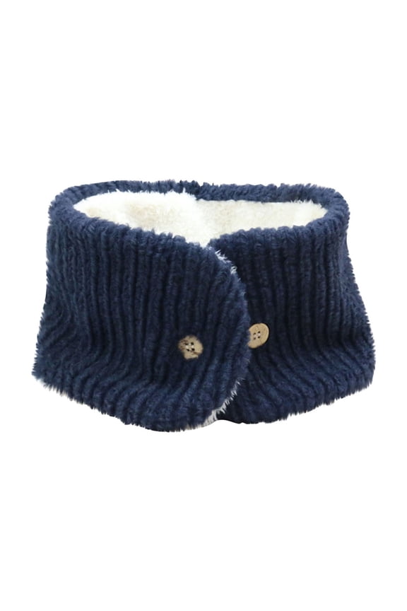 Loop Scarf for Womens Double Button Plush Fuzzy Vertical Stripes Cozy Soft Comfortable Thickened Windproof Coldproof Warm Winter Neck Gaiters Navy